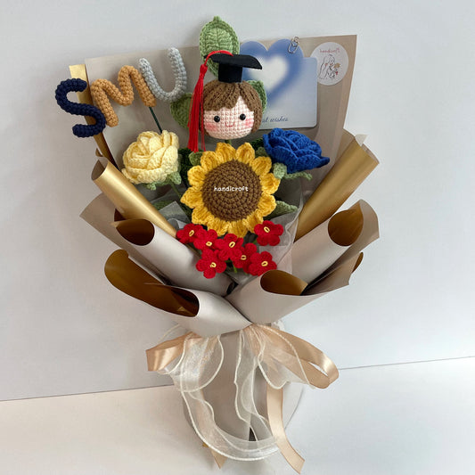 handicroft handmade crochet graduation special flower bouquet SMU special blooms