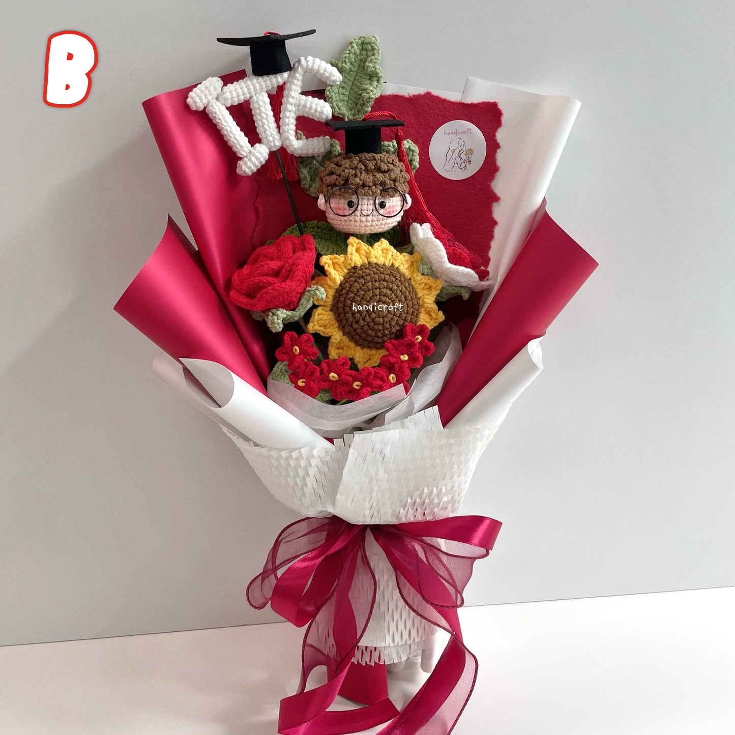 handicroft handmade crochet graduation special flower bouquet Singapore Institute of Technical Education ITE special blooms colour theme B