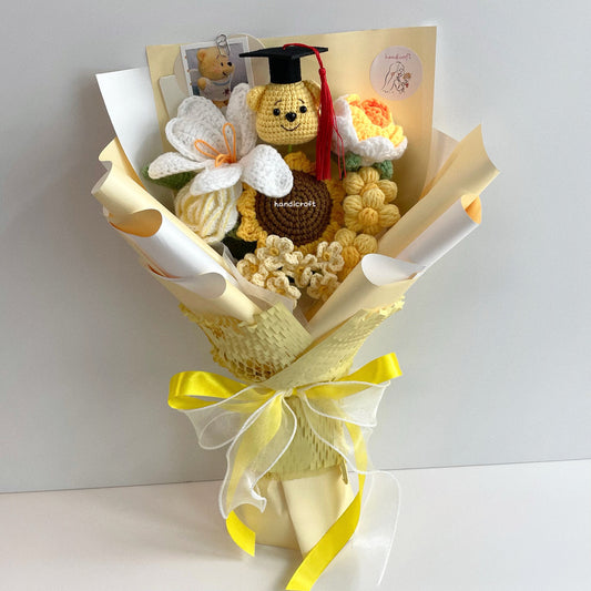 handicroft handmade crochet honey bear flower bouquet sunshine & hunny yellow
