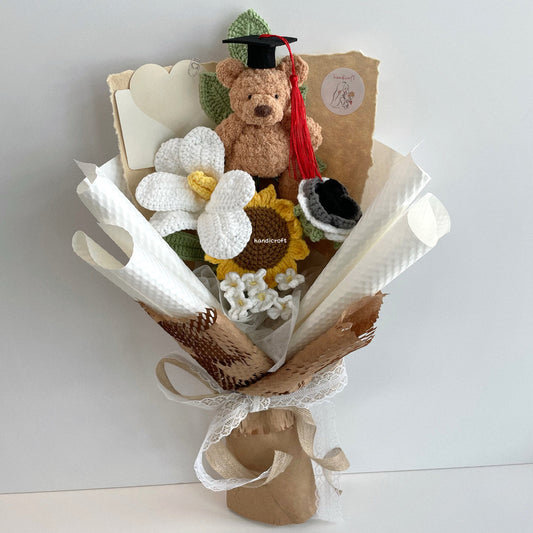 handicroft handmade crochet jellycat-inspired bartholomew bear flower bouquet beary loved