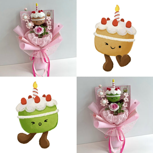 handicroft handmade crochet jellycat inspired birthday cake flower bouquet strawberry sweet slice vanilla & matcha pink