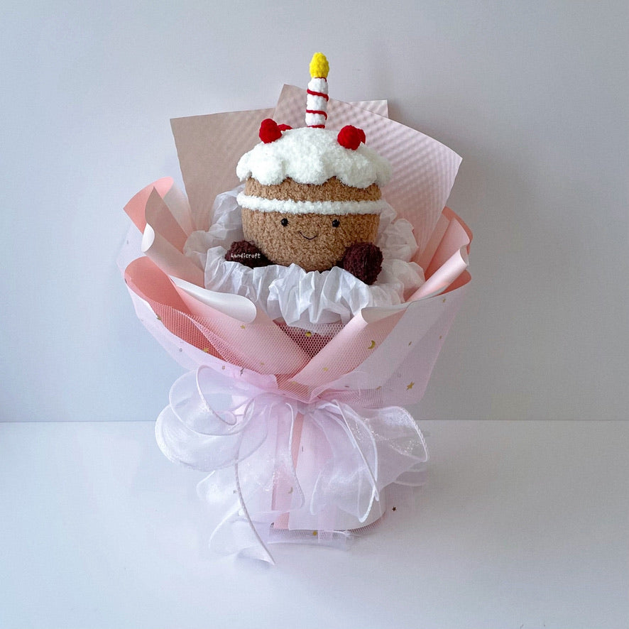 handicroft handmade crochet jellycat inspired cake flower bouquet