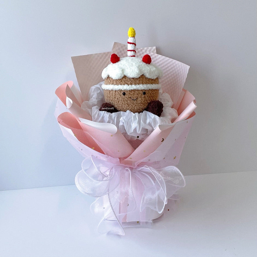handicroft handmade crochet jellycat inspired cake flower bouquet