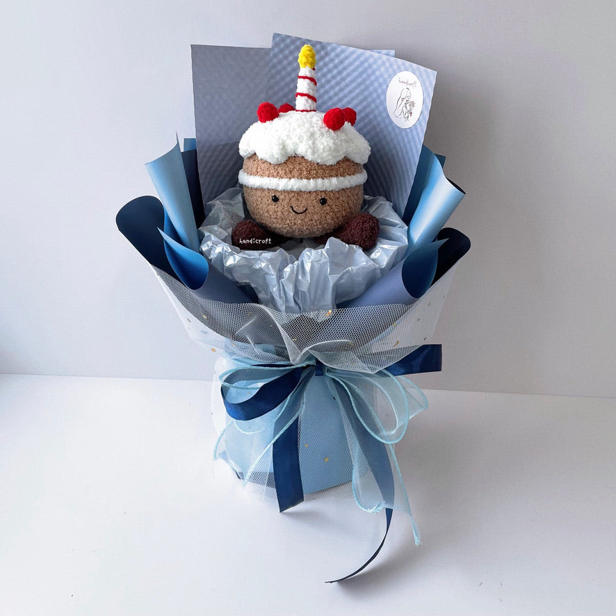 handicroft handmade crochet jellycat inspired cake flower bouquet blue