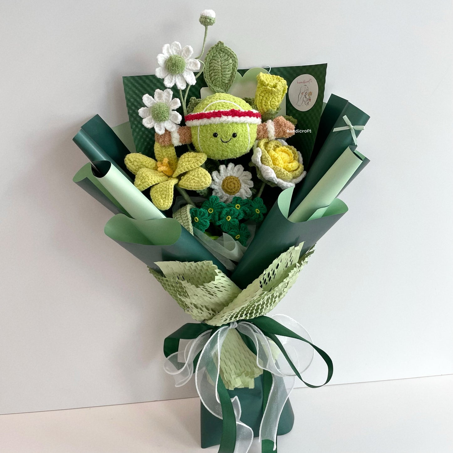 handicroft handmade crochet jellycat inspired tennis ball flower bouquet match point blooms