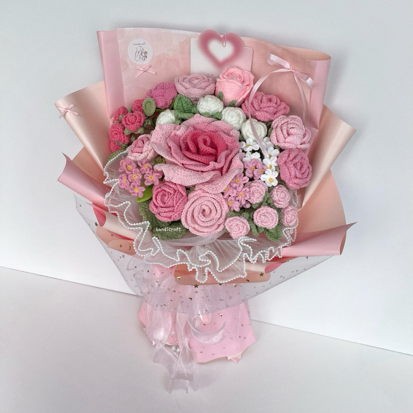 handicroft handmade crochet jumbo flower bouquet in love's garden pink