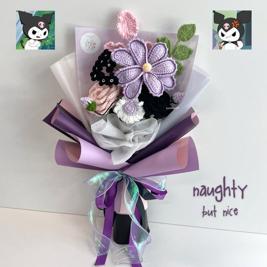 handicroft handmade crochet kuromi inspired flower bouquet naughty but nice