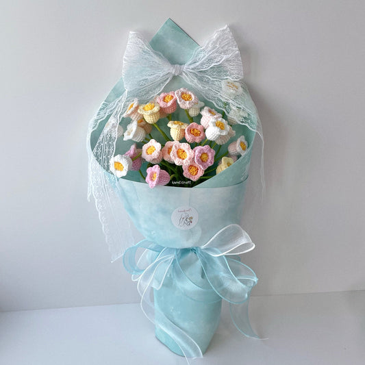 handicroft handmade crochet lily of the valley pastel flower bouquet daydream valley