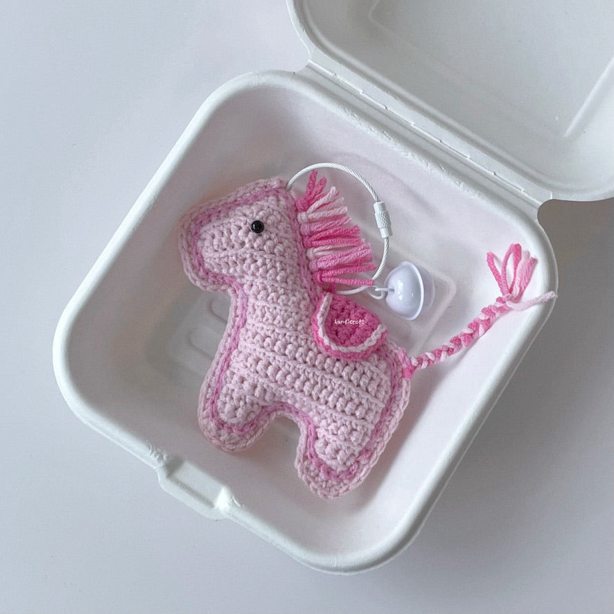 handicroft handmade crochet little pony hermes horse animal amigurumi keychain
