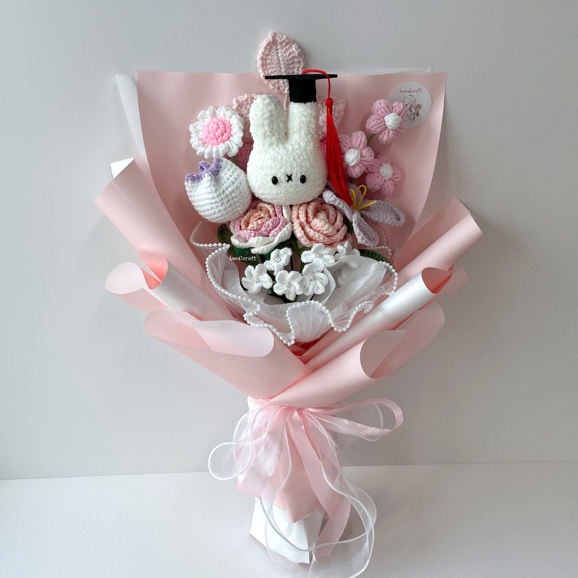 handicroft handmade crochet miffy pastel flower bouquet miffy's soft spring grad version
