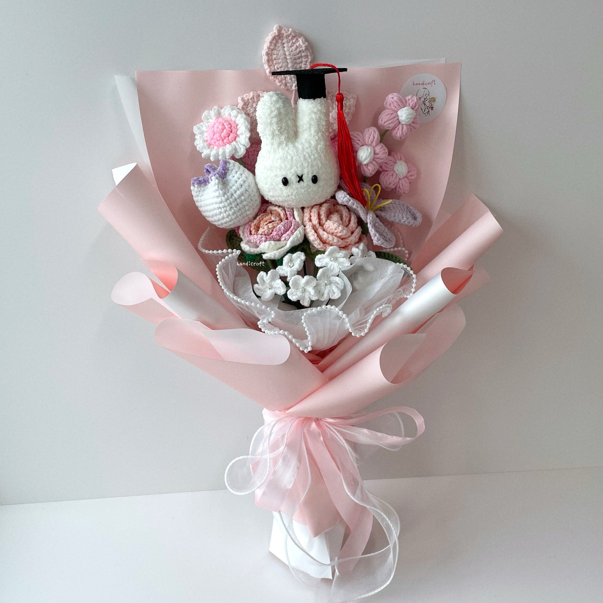 handicroft handmade crochet miffy pastel flower bouquet miffy's soft spring grad version