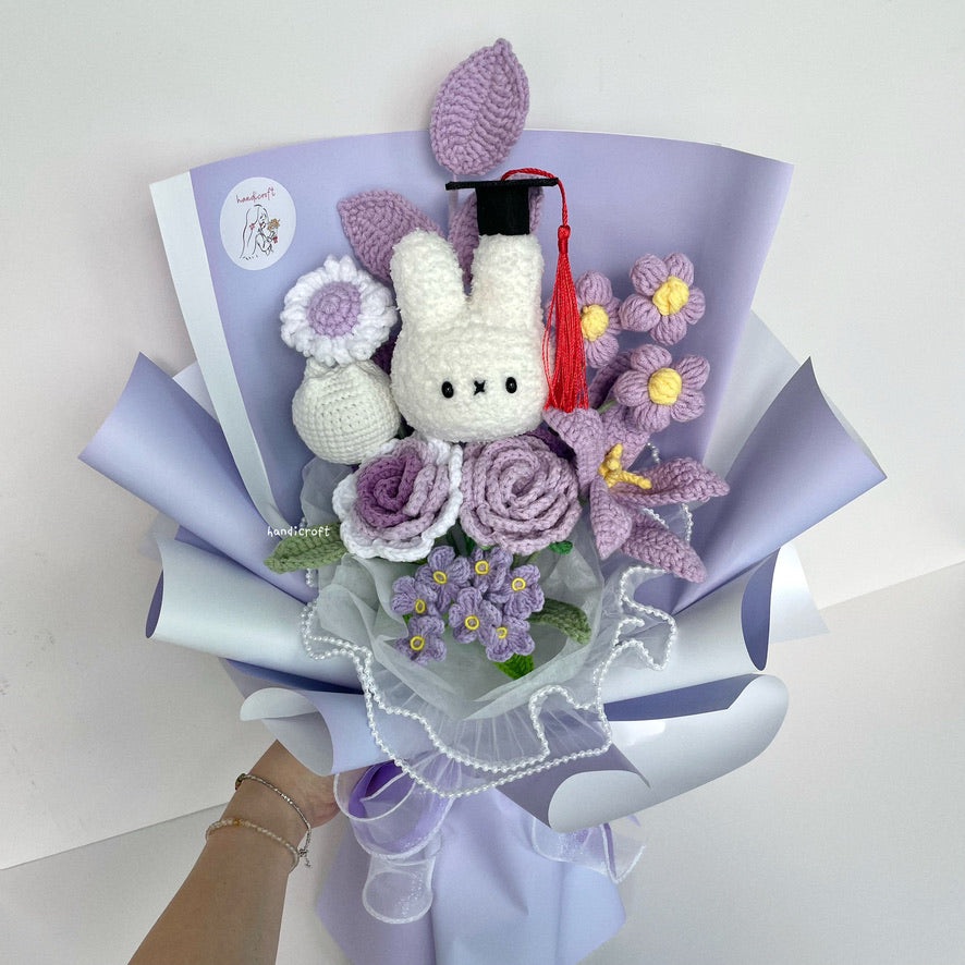handicroft handmade crochet miffy pastel flower bouquet miffy's soft spring grad version