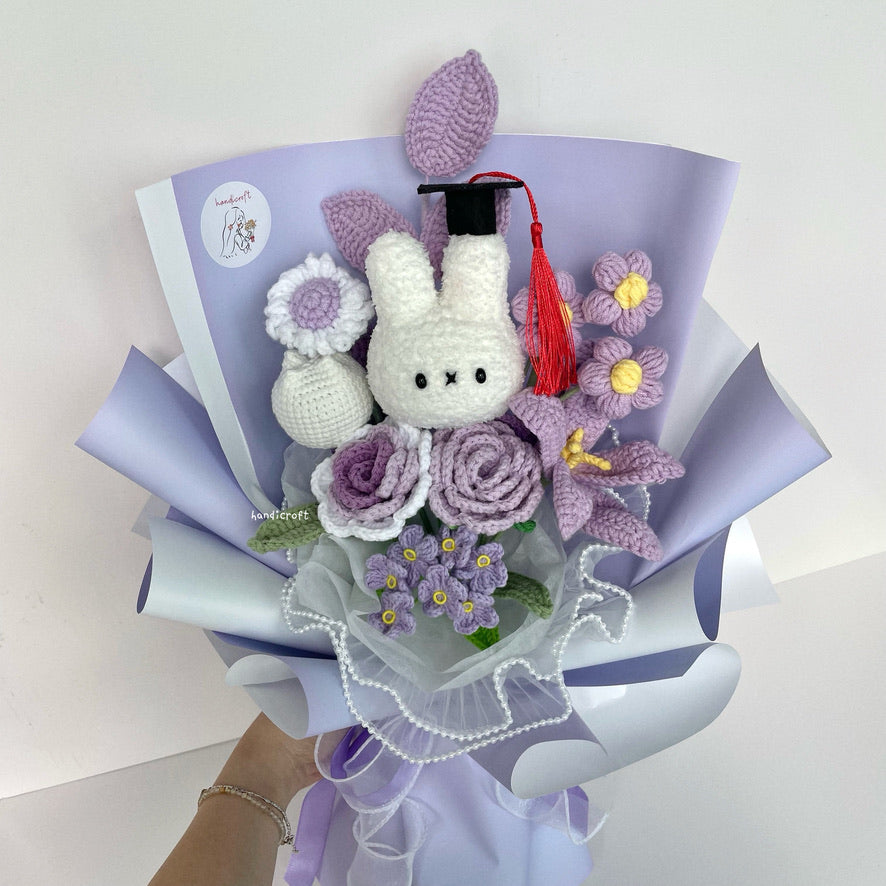 handicroft handmade crochet miffy pastel flower bouquet miffy's soft spring grad version