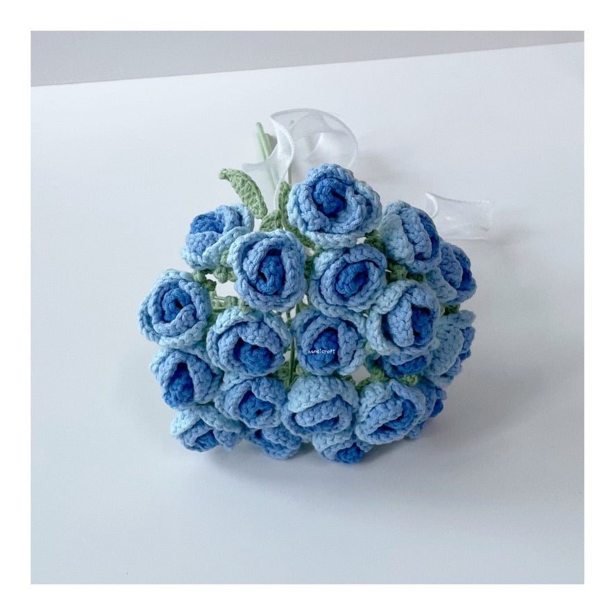 handicroft handmade crochet ombre blue mini roses flower bouquet ocean's whispers