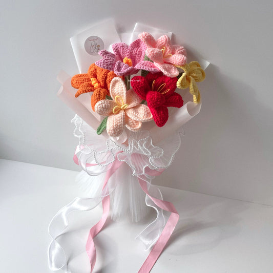 handicroft handmade crochet open tulips flower bouquet tulips party