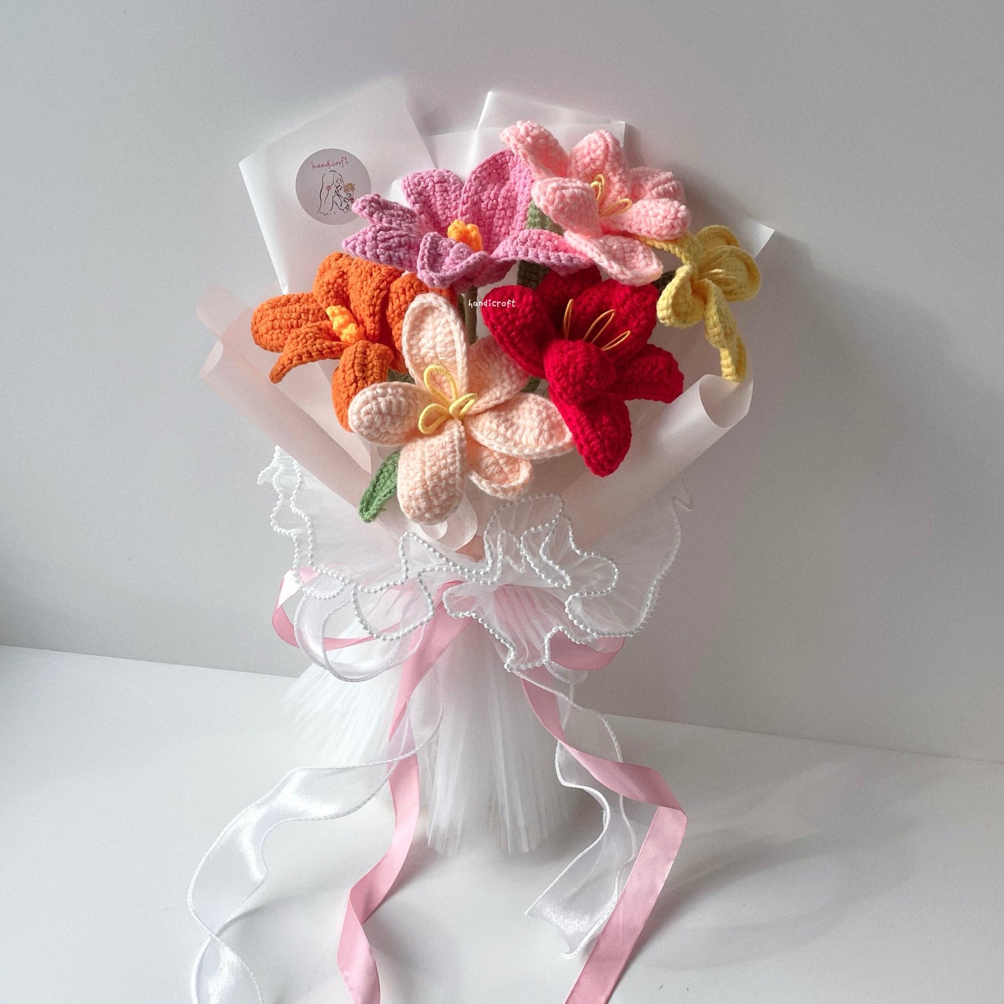 handicroft handmade crochet open tulips flower bouquet tulips party