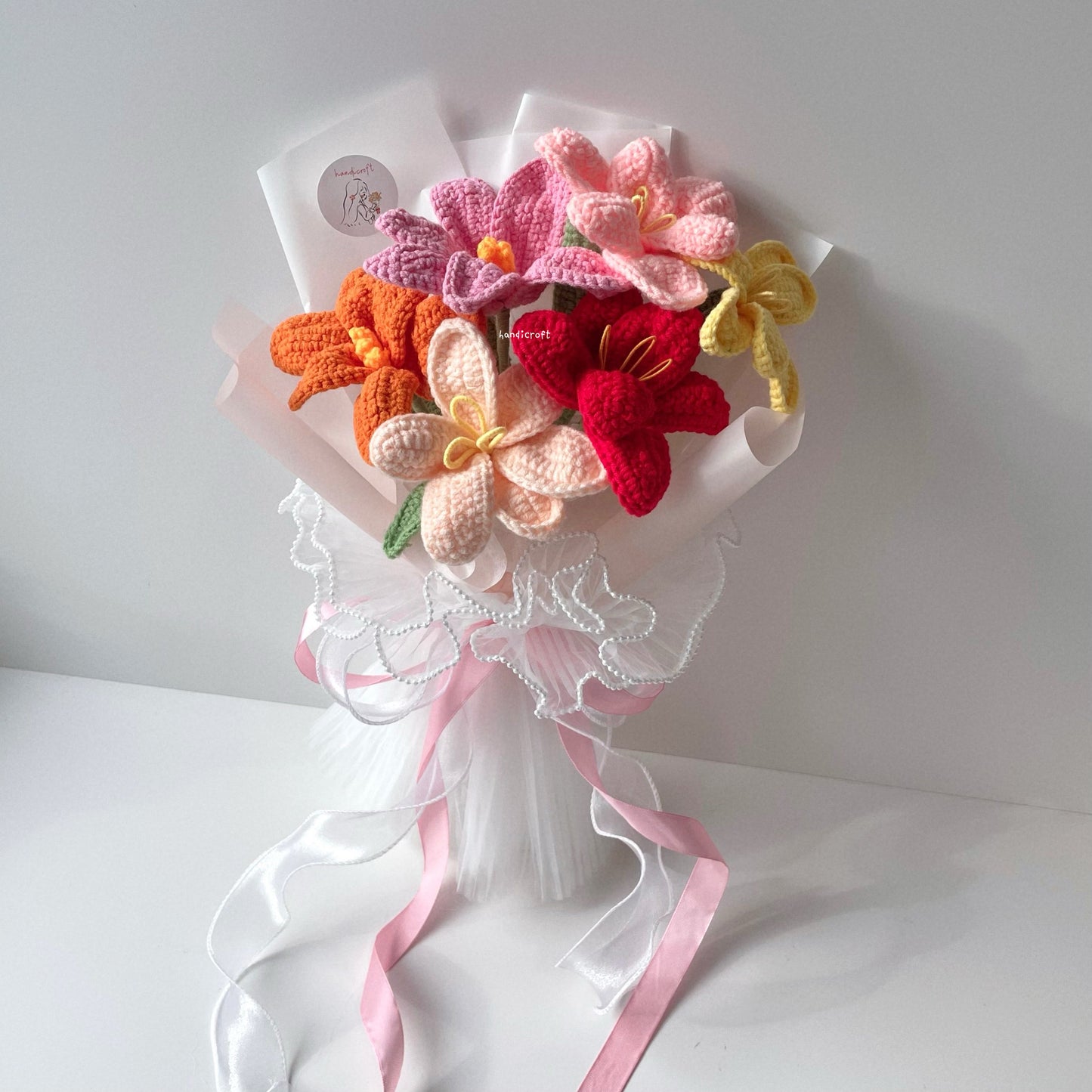 handicroft handmade crochet open tulips flower bouquet tulips party
