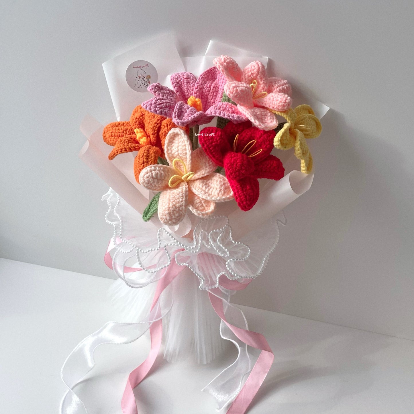 handicroft handmade crochet open tulips flower bouquet tulips party