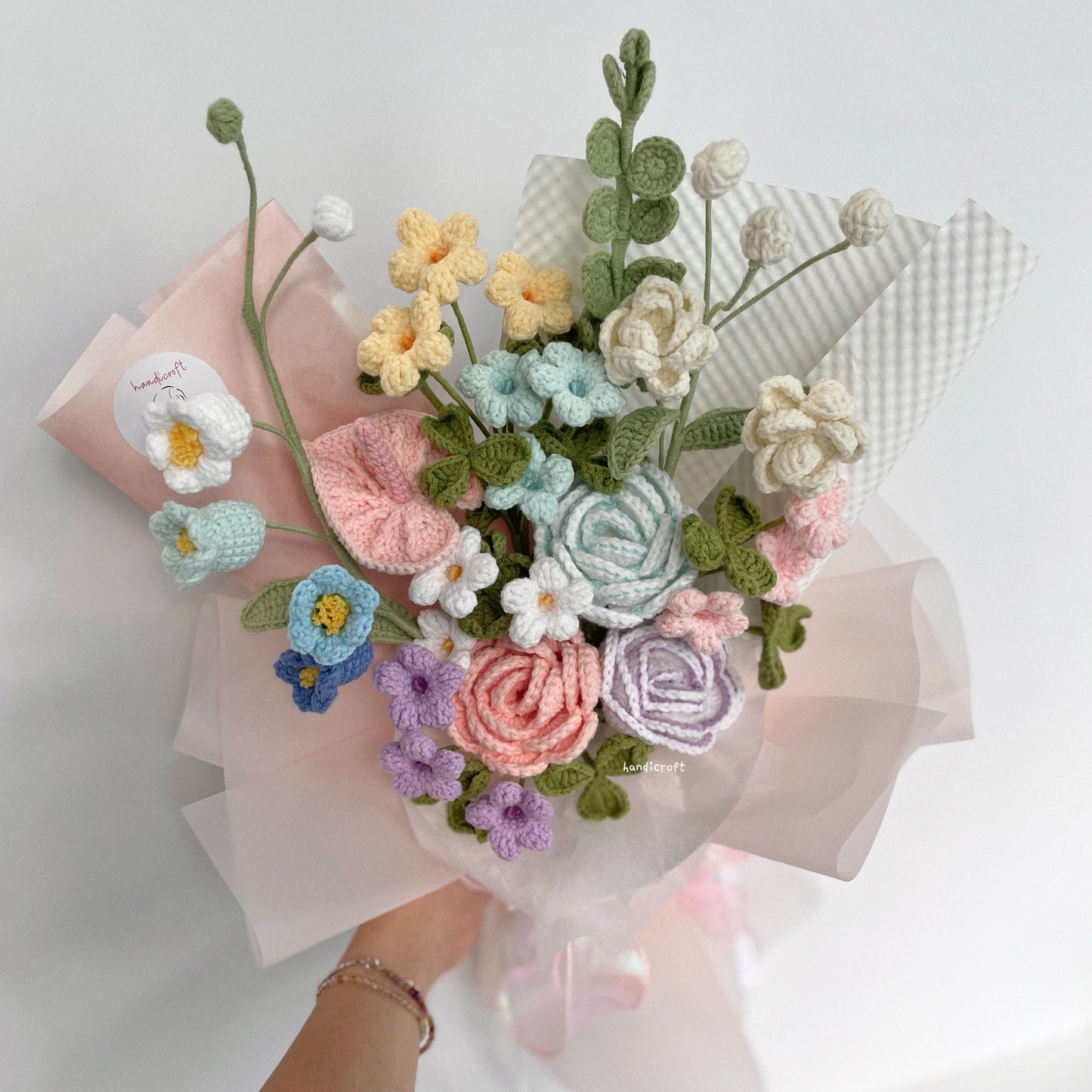 handicroft handmade crochet pastel colourful flower bouquet sugar & sprinkles