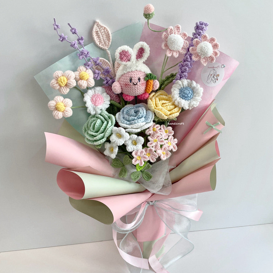 handicroft handmade crochet pastel flower bouquet kirby's pastel playground