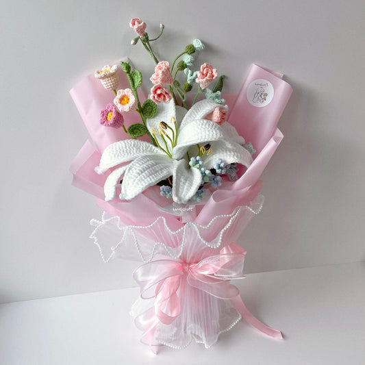 handicroft handmade crochet pastel lily flower bouquet dream of lilies