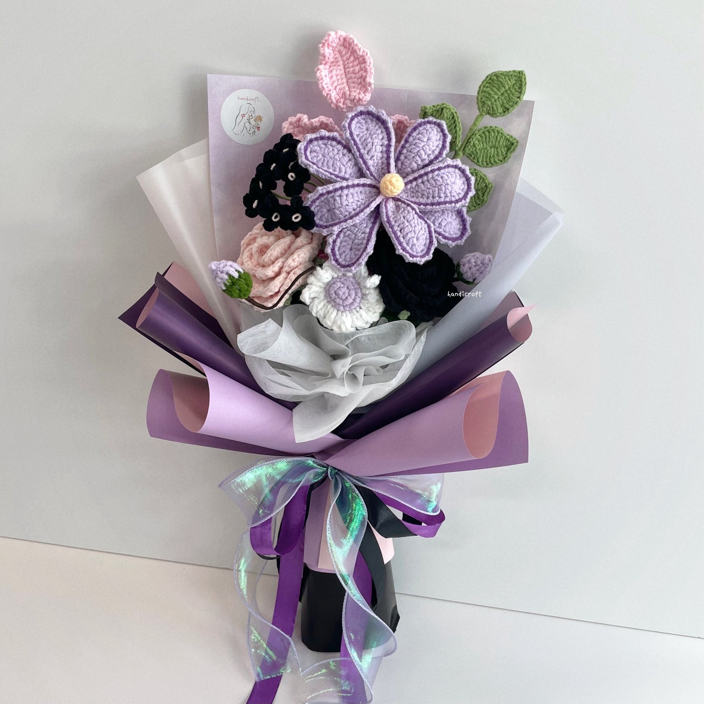 handicroft handmade crochet purple & black flower bouquet naughty but nice