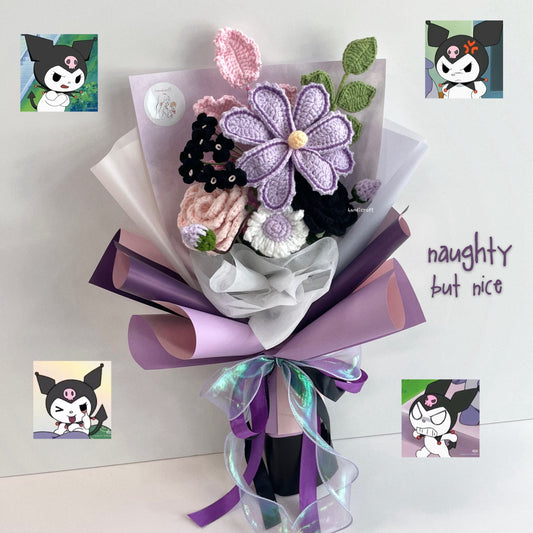 handicroft handmade crochet purple & black flower bouquet naughty but nice