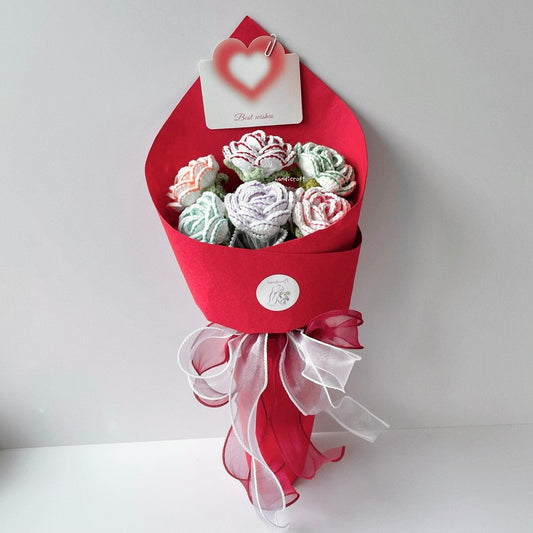 handicroft handmade crochet rainbow roses flower bouquet subtle beauty