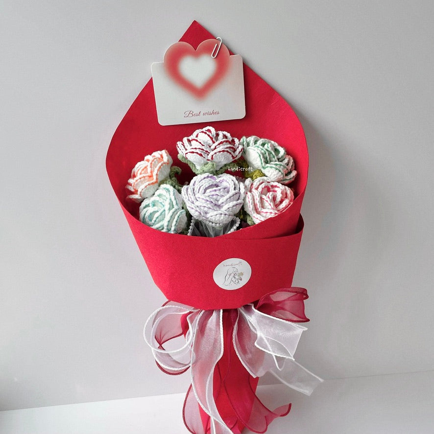 handicroft handmade crochet rainbow roses flower bouquet subtle beauty