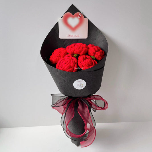 handicroft handmade crochet red roses flower bouquet rosie love