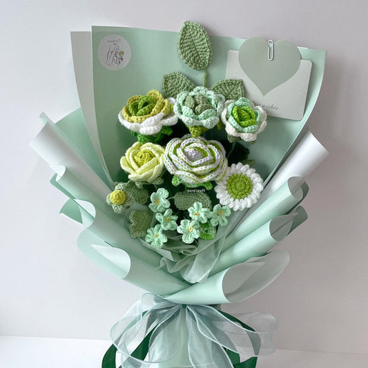 handicroft handmade crochet roses flower bouquet love in everything in green