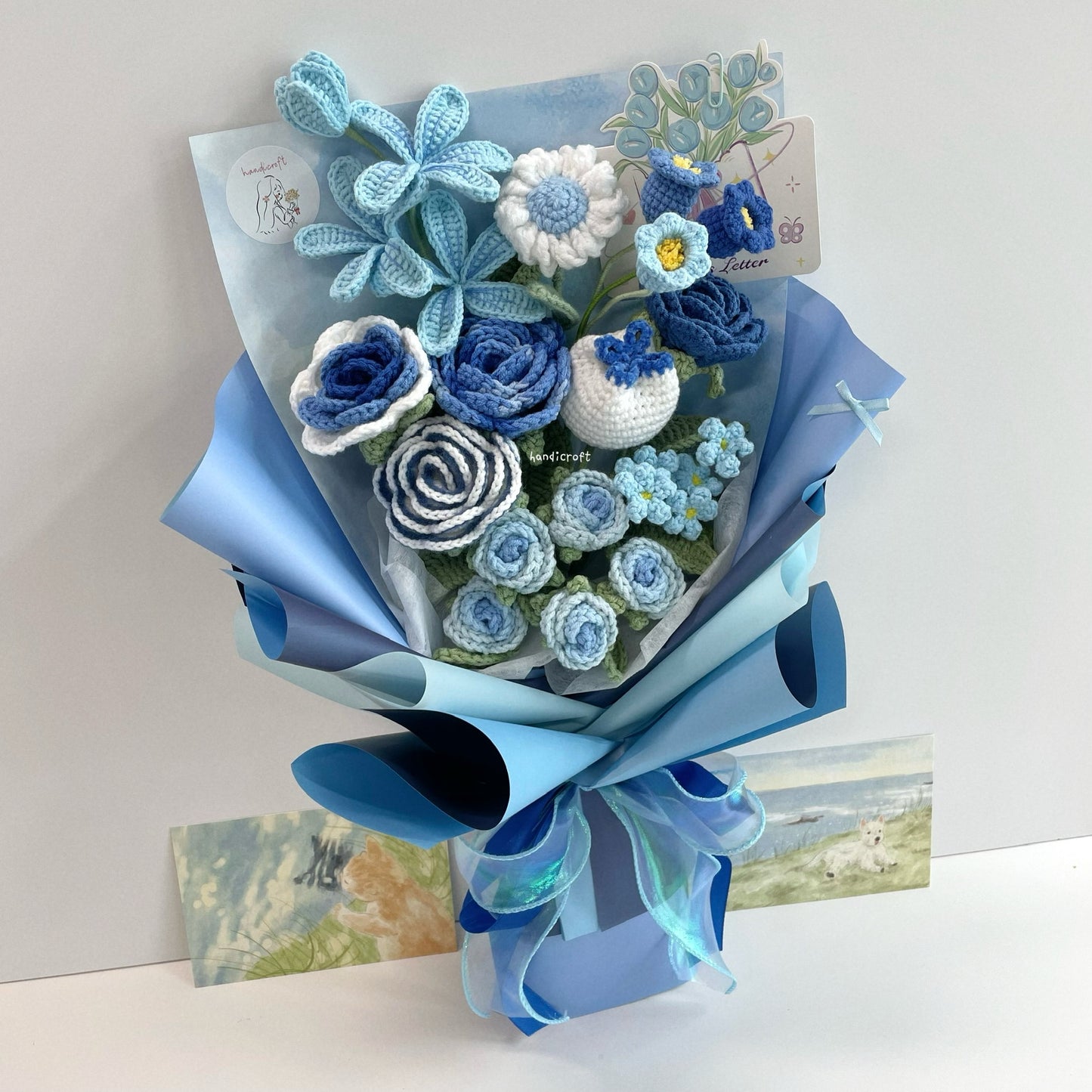 handicroft handmade crochet special flower bouquet a love like this blue