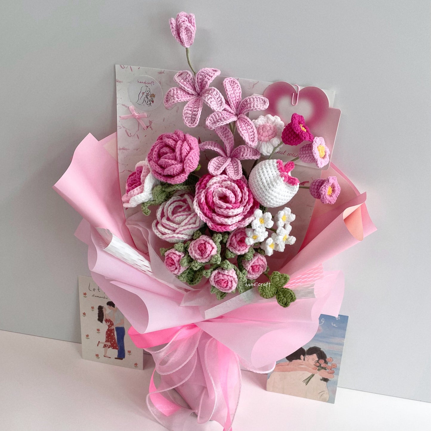 handicroft handmade crochet special flower bouquet a love like this pink