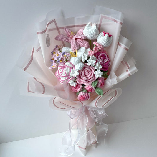 handicroft handmade crochet special flower bouquet forever & always pink