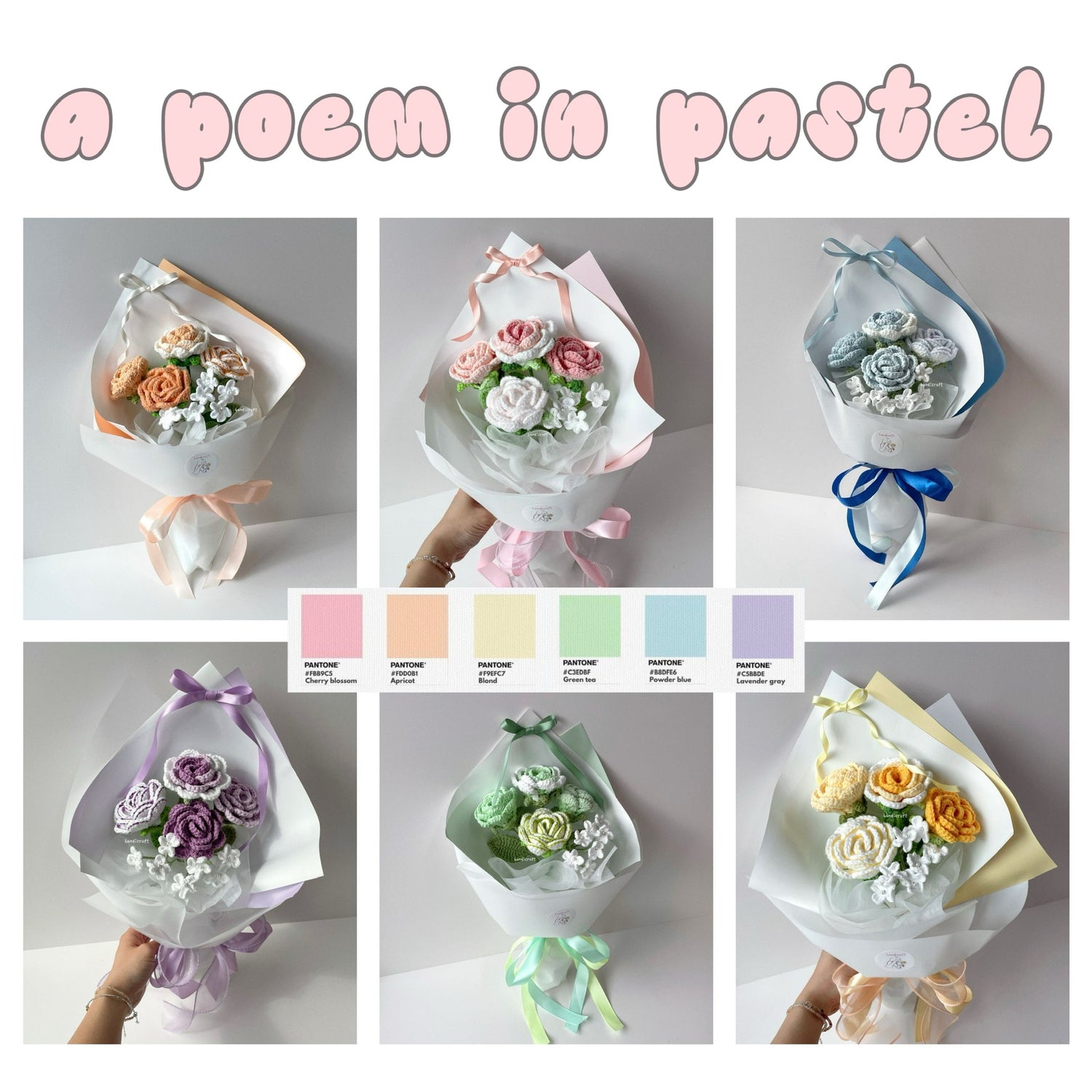 handicroft handmade crochet special roses flower bouquet a poem in pastel 6 colours