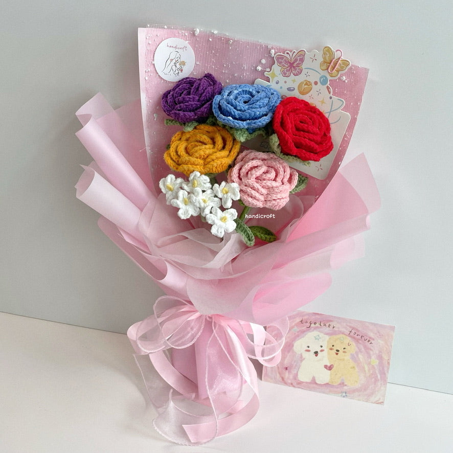handicroft handmade crochet special roses flower bouquet a vibrant love to bloom pink