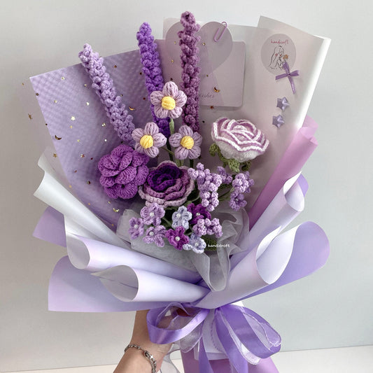 handicroft handmade crochet special roses flower bouquet lavender & love purple