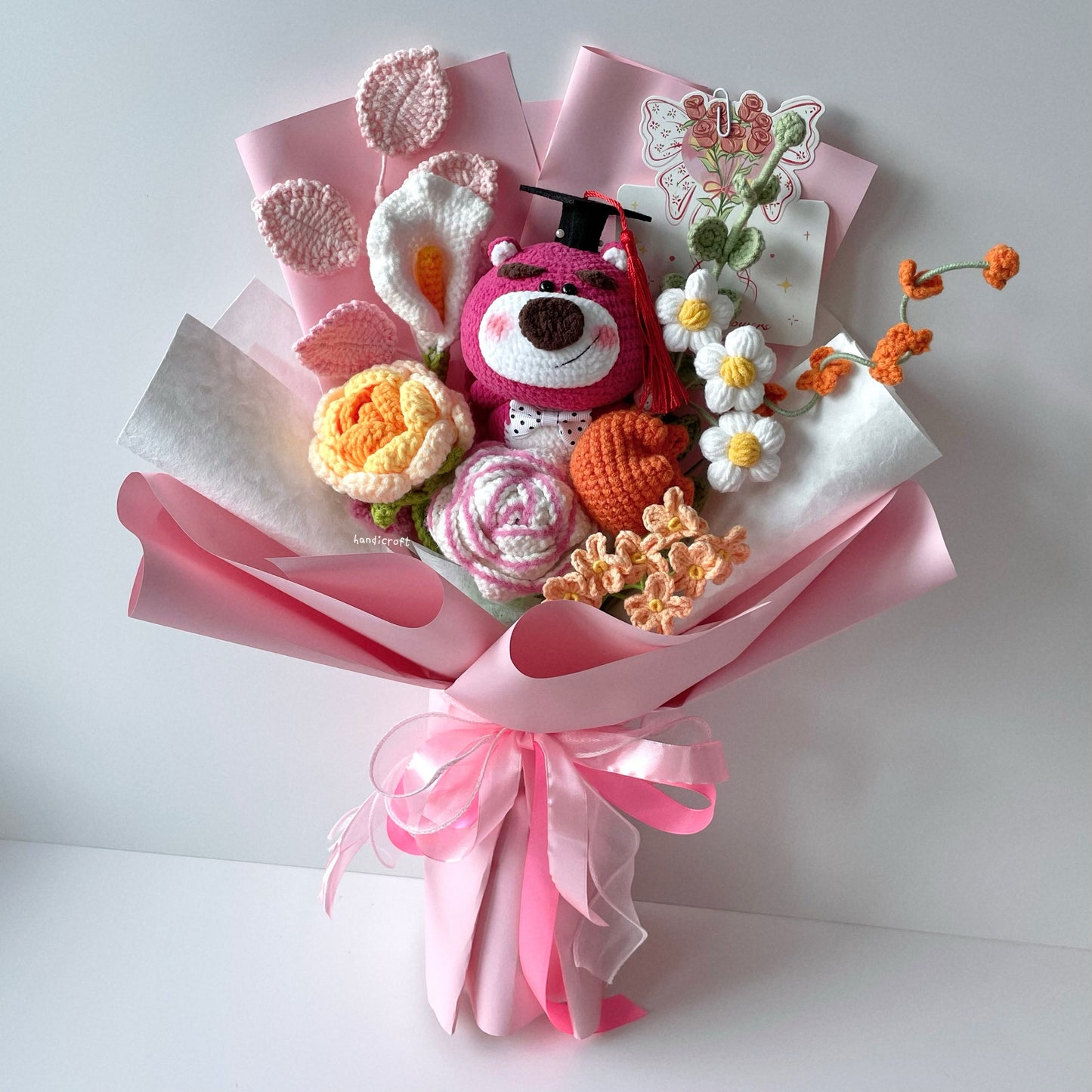 handicroft handmade crochet strawberry lotso bear character flower bouquet lotso chonks