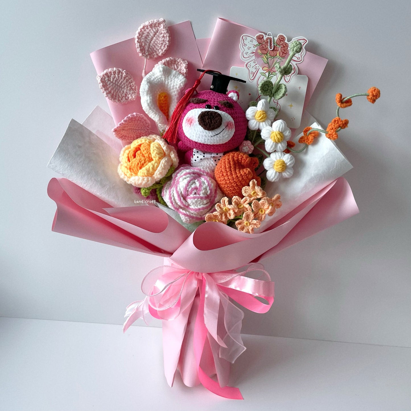 handicroft handmade crochet strawberry lotso bear character flower bouquet lotso chonks