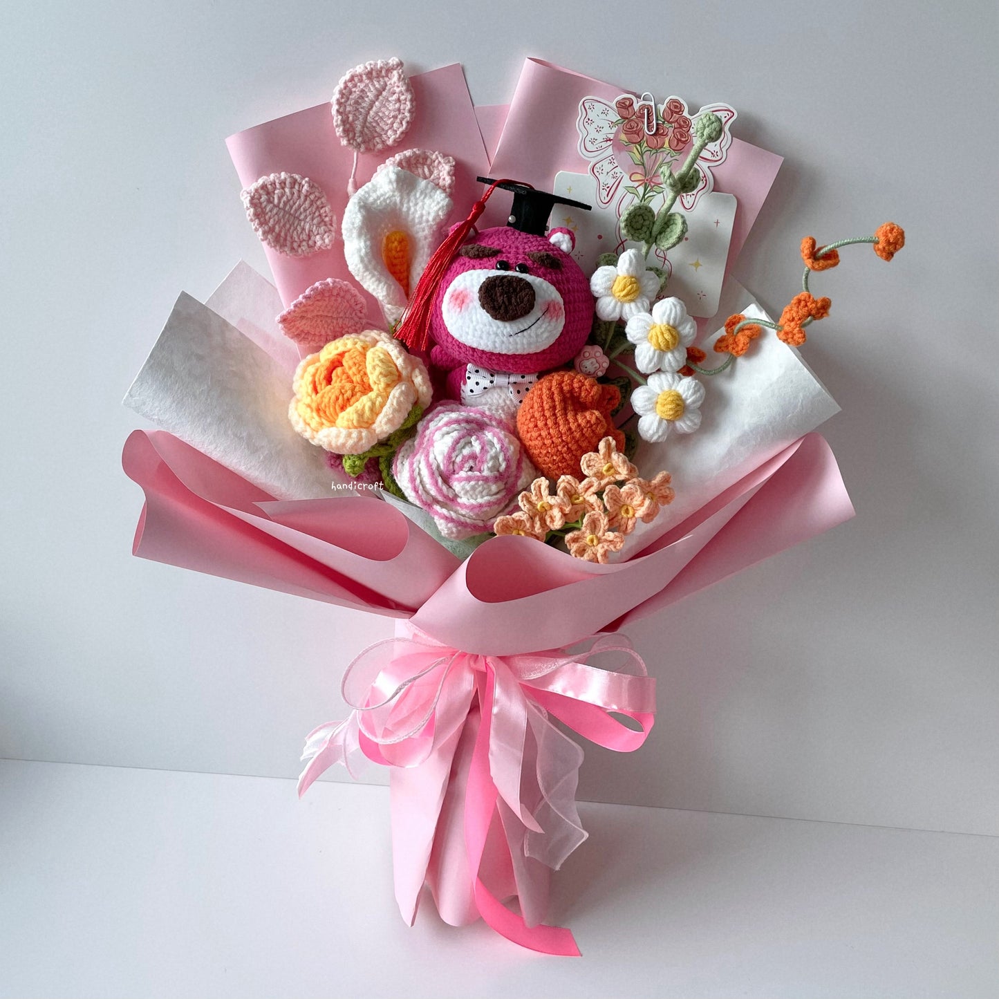 handicroft handmade crochet strawberry lotso bear character flower bouquet lotso chonks