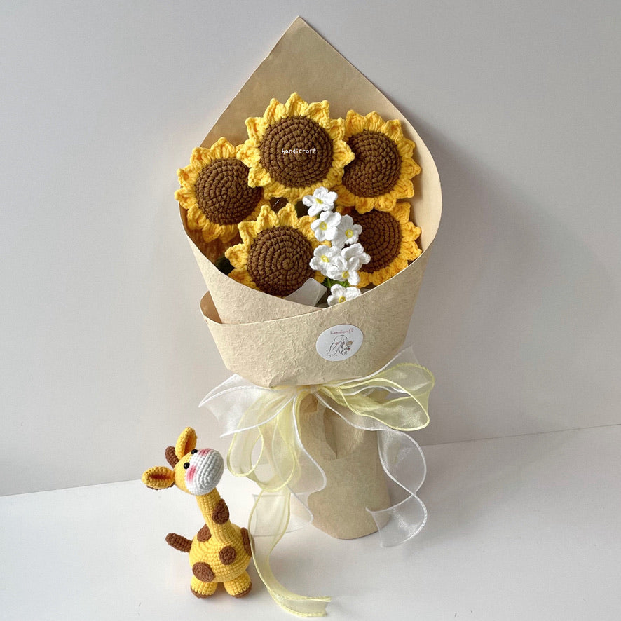 handicroft handmade crochet sunflower bouquet sunny five