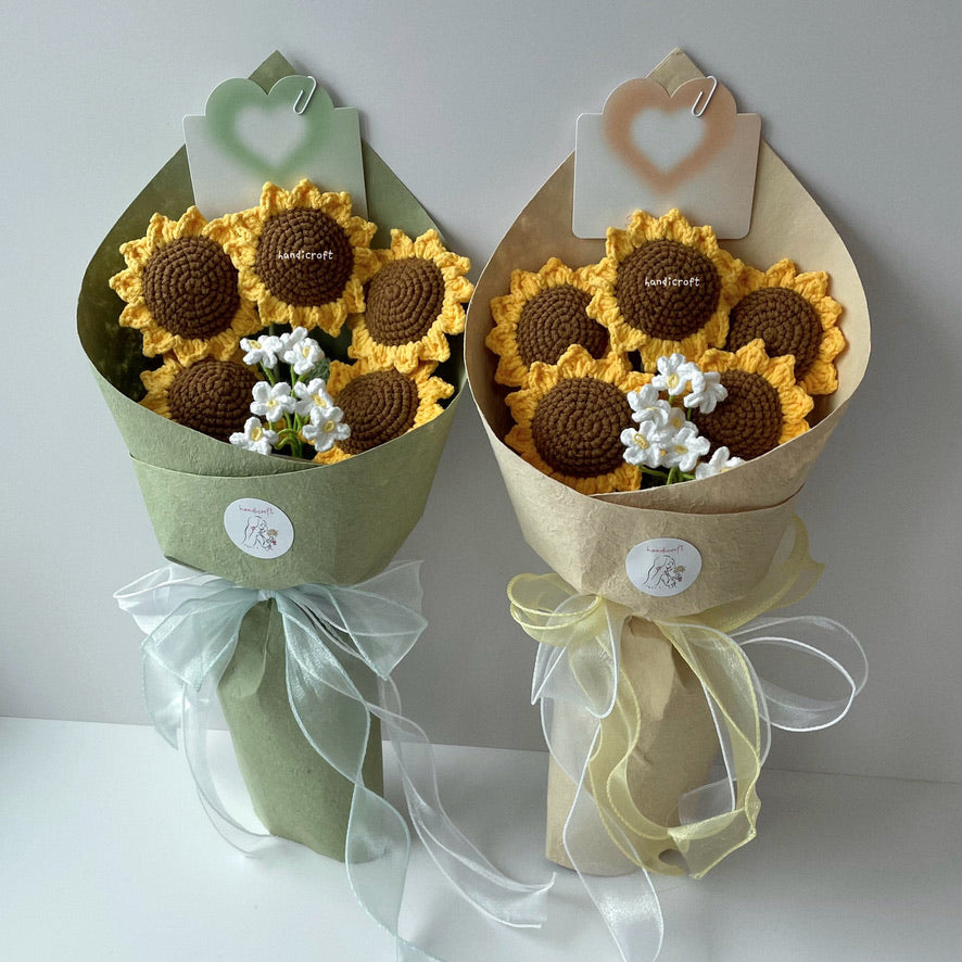 handicroft handmade crochet sunflower bouquet sunny five