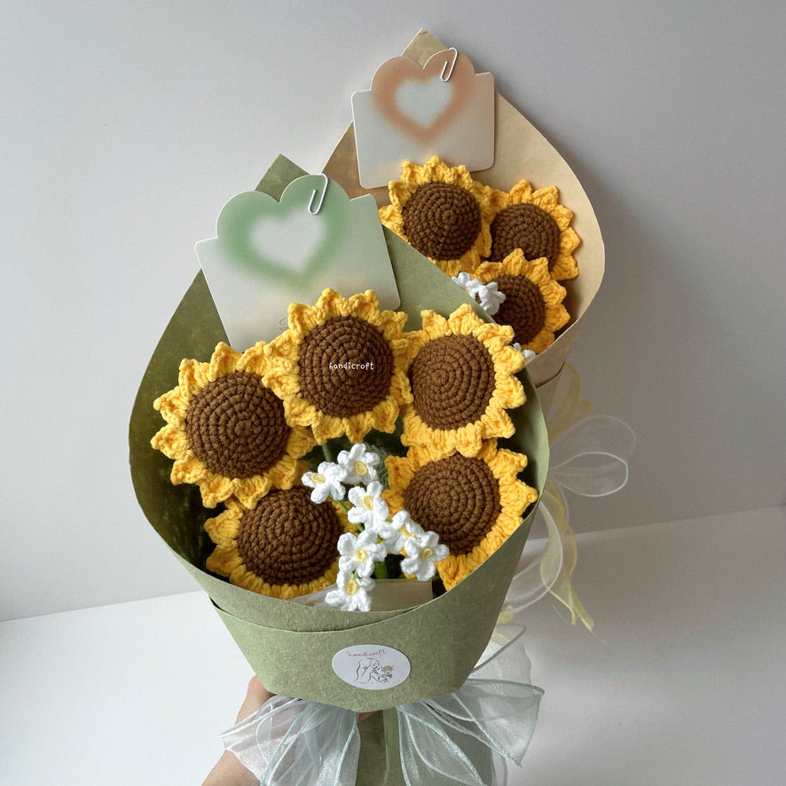 handicroft handmade crochet sunflower bouquet sunny five
