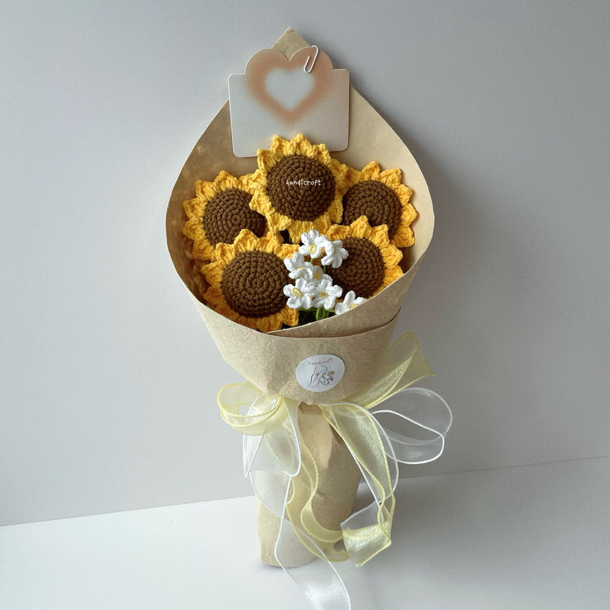 handicroft handmade crochet sunflower bouquet sunny five