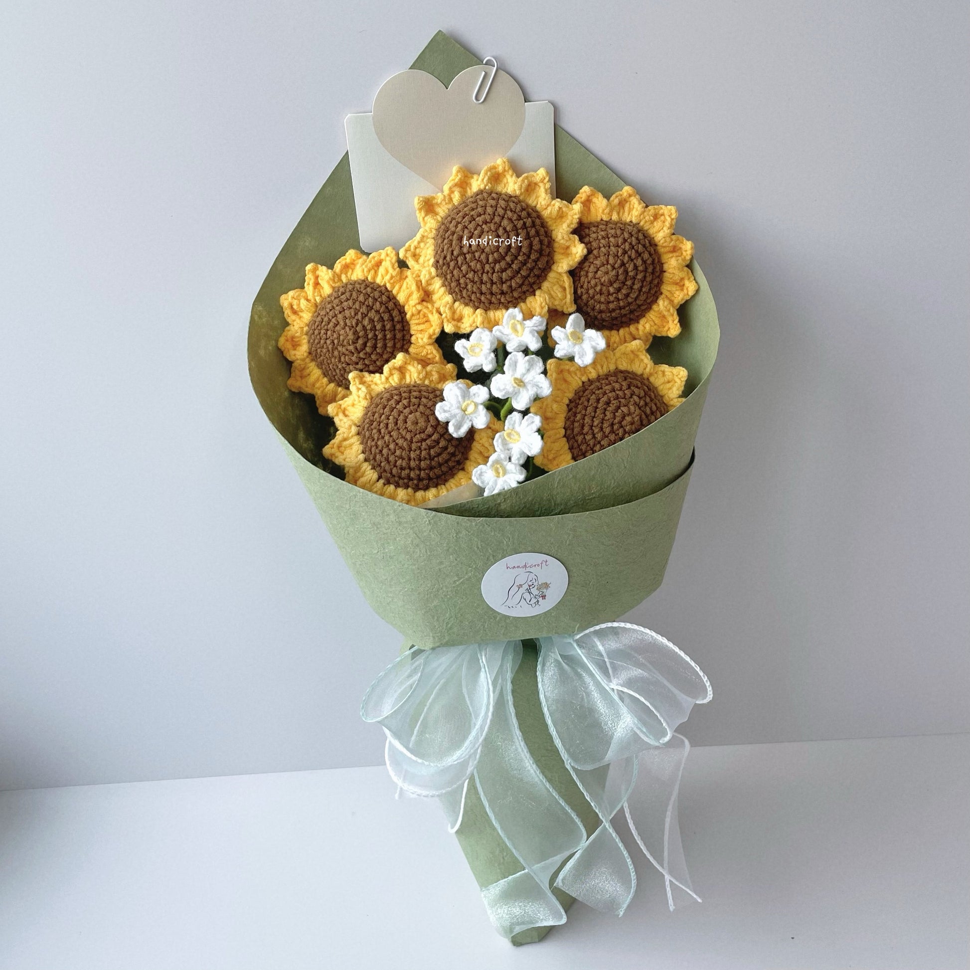 handicroft handmade crochet sunflower bouquet sunny five
