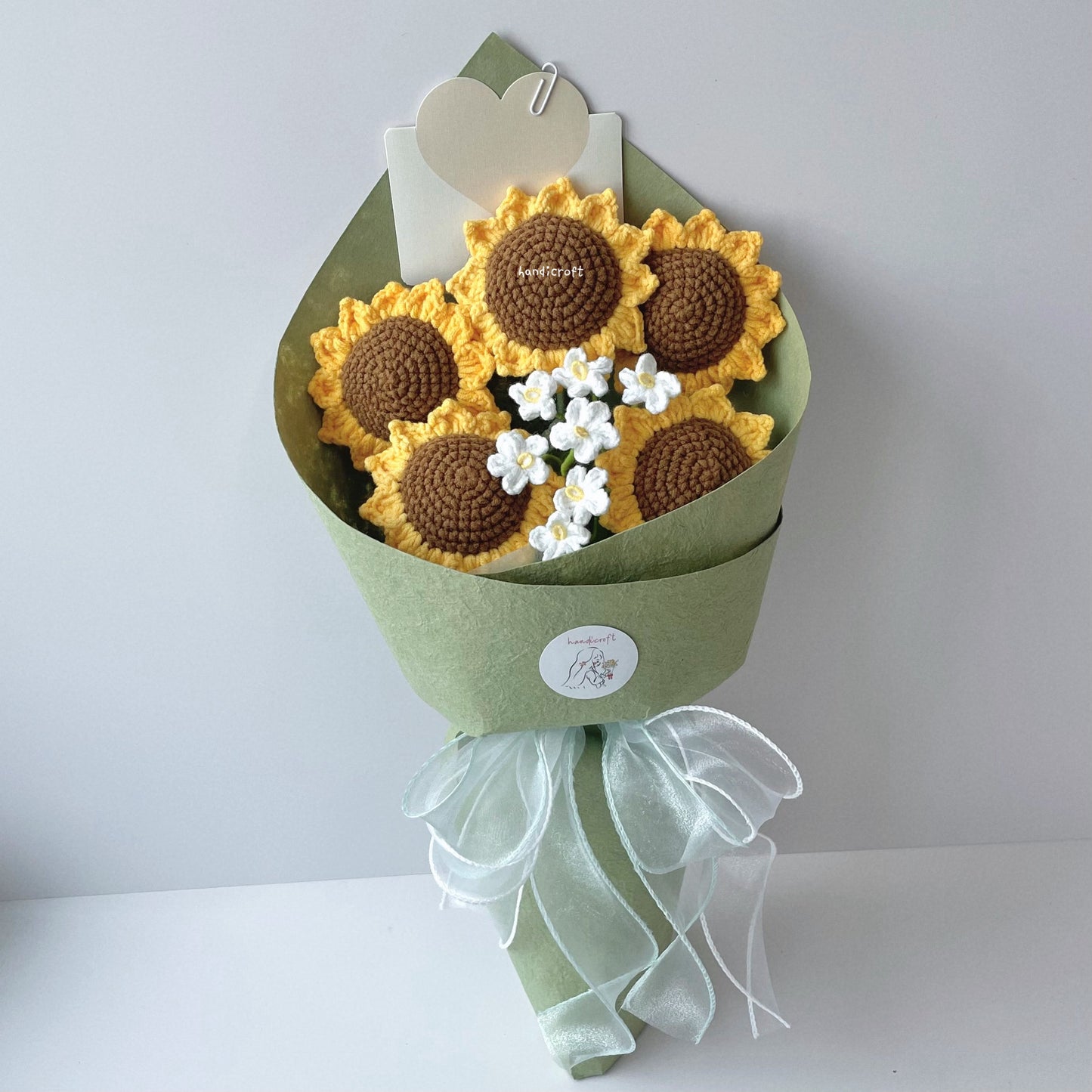handicroft handmade crochet sunflower bouquet sunny five