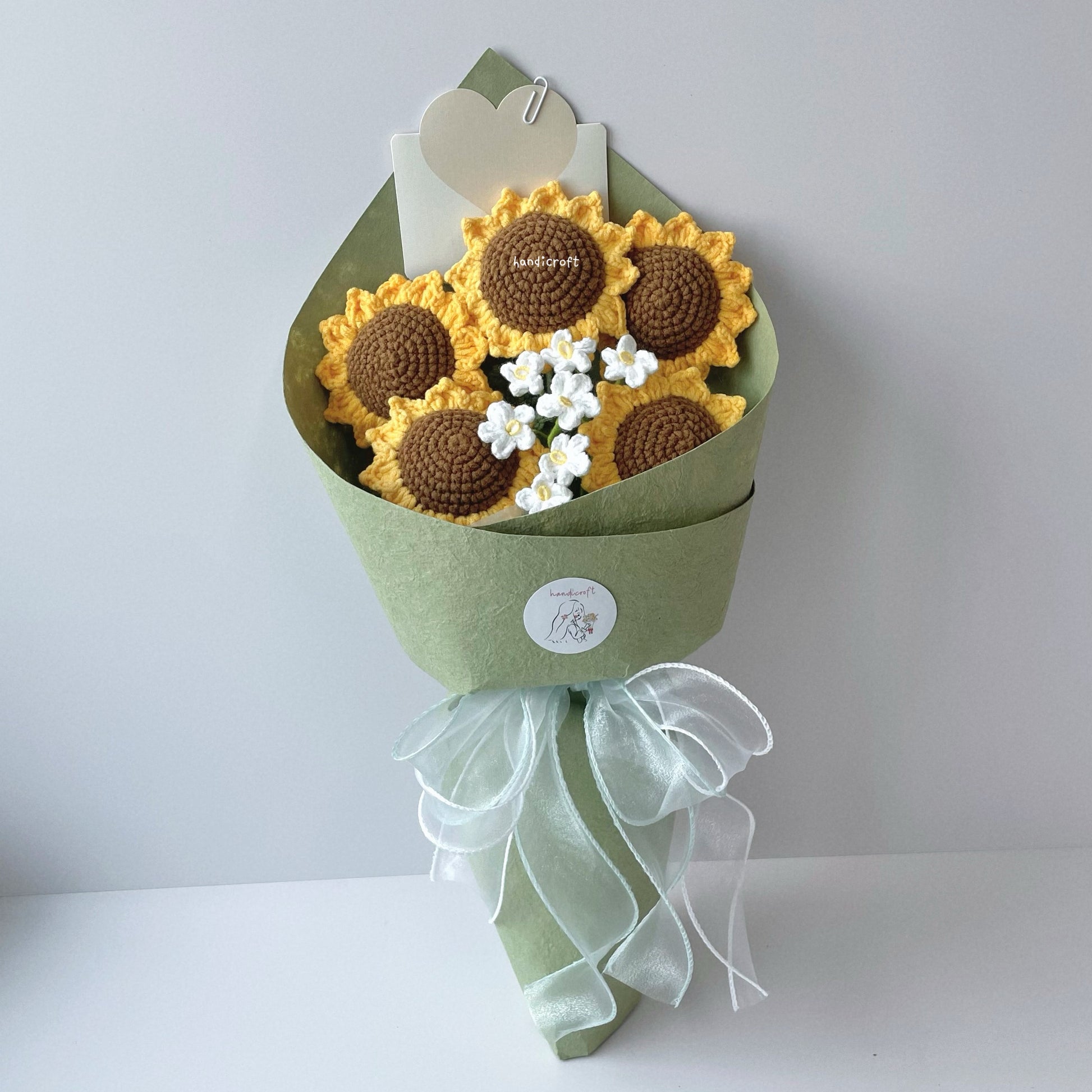 handicroft handmade crochet sunflower bouquet sunny five