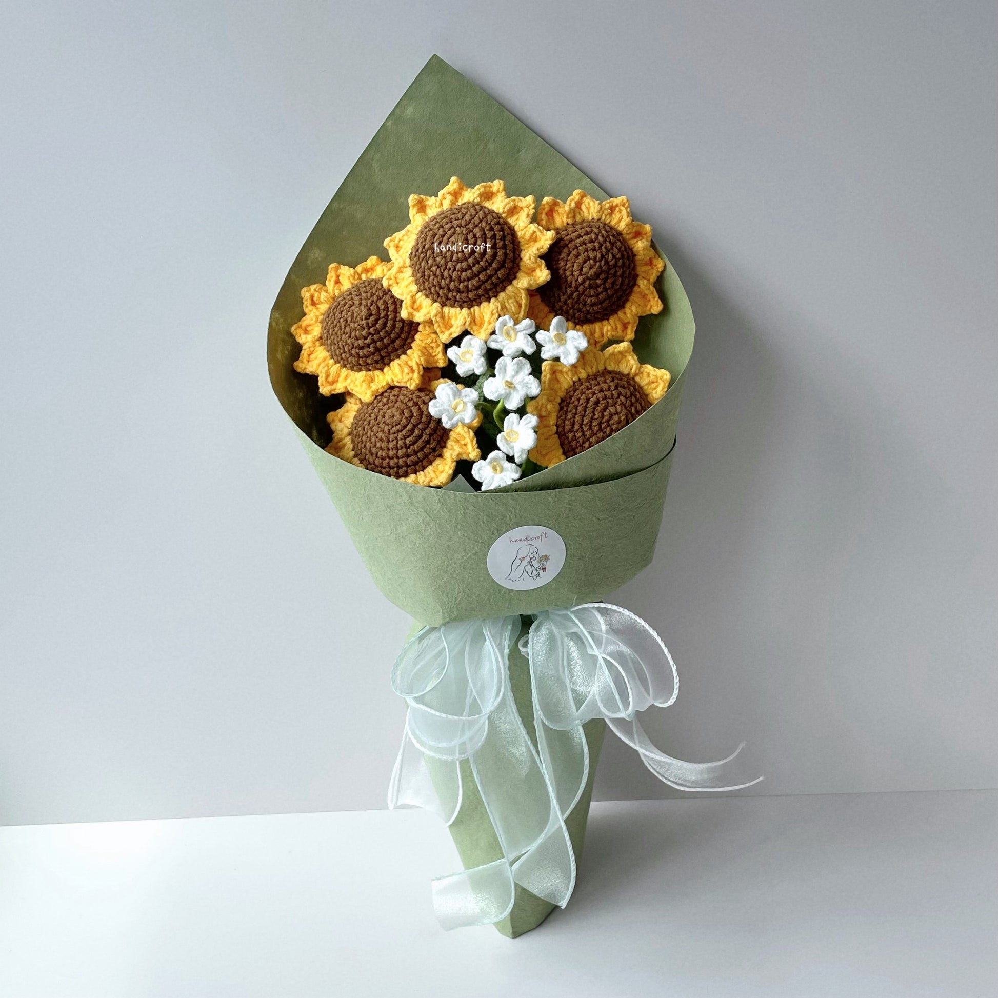 handicroft handmade crochet sunflower bouquet sunny five
