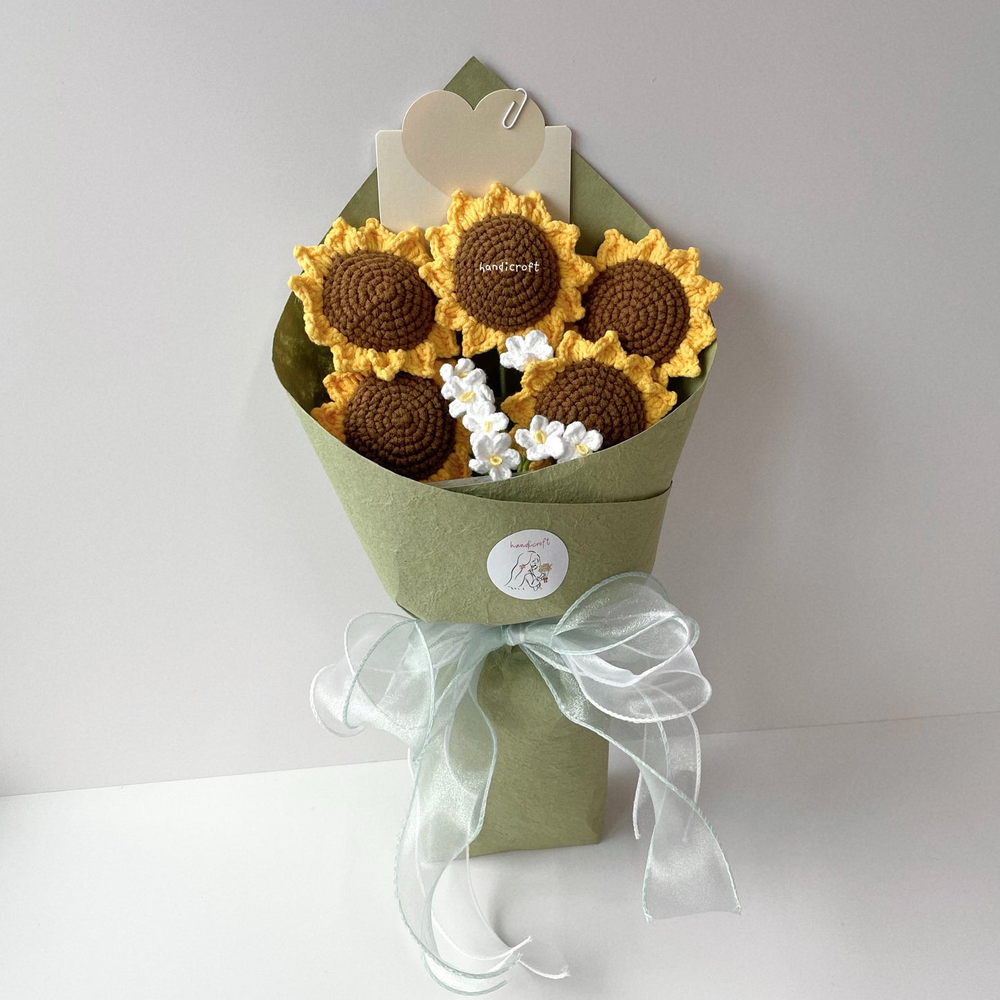 handicroft handmade crochet sunflower bouquet sunny five