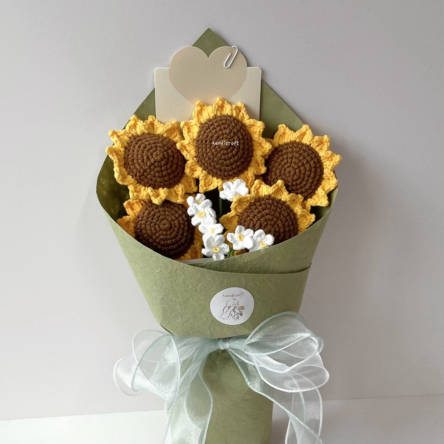 handicroft handmade crochet sunflower bouquet sunny five